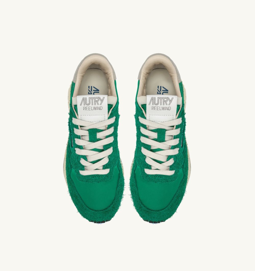 Autry Reelwind Low Sneakers Nylon Suede Green | 4137-CMGUZ