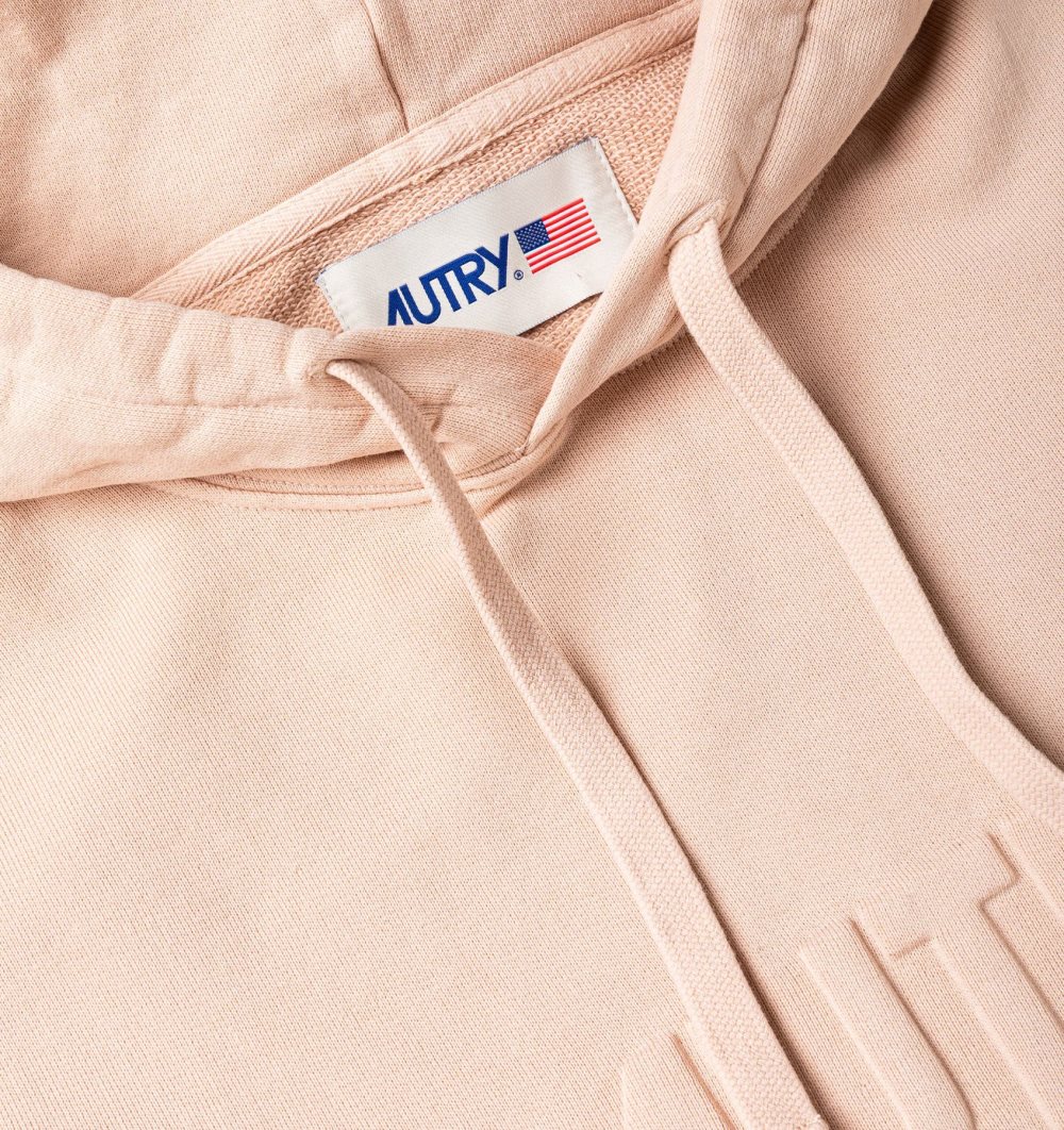 Autry Relaxed Fit Hooded Sweatshirt Cotton Jersey Embossed Logo Pink | 1603-HGYOB