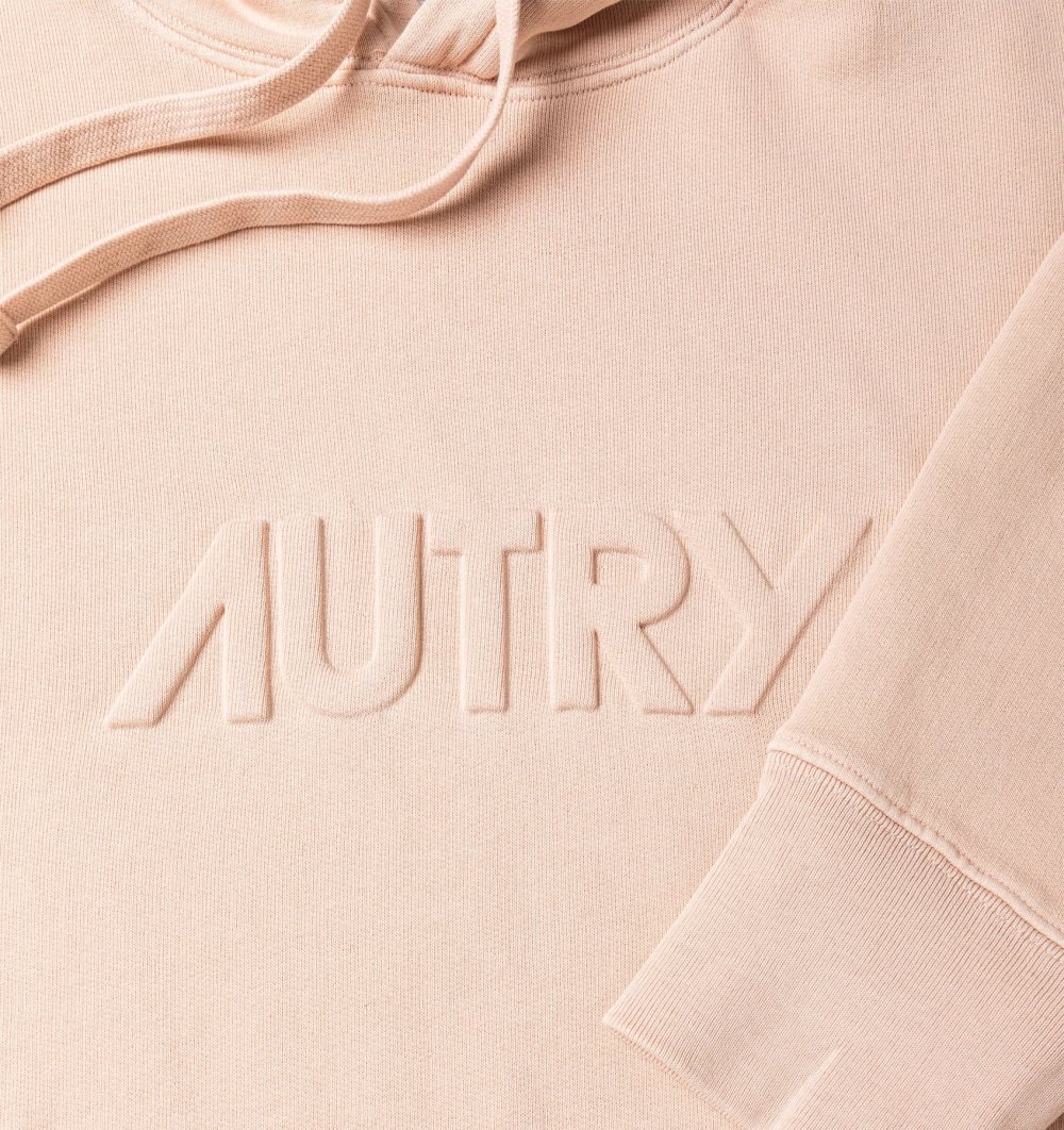 Autry Relaxed Fit Hooded Sweatshirt Cotton Jersey Embossed Logo Pink | 1603-HGYOB