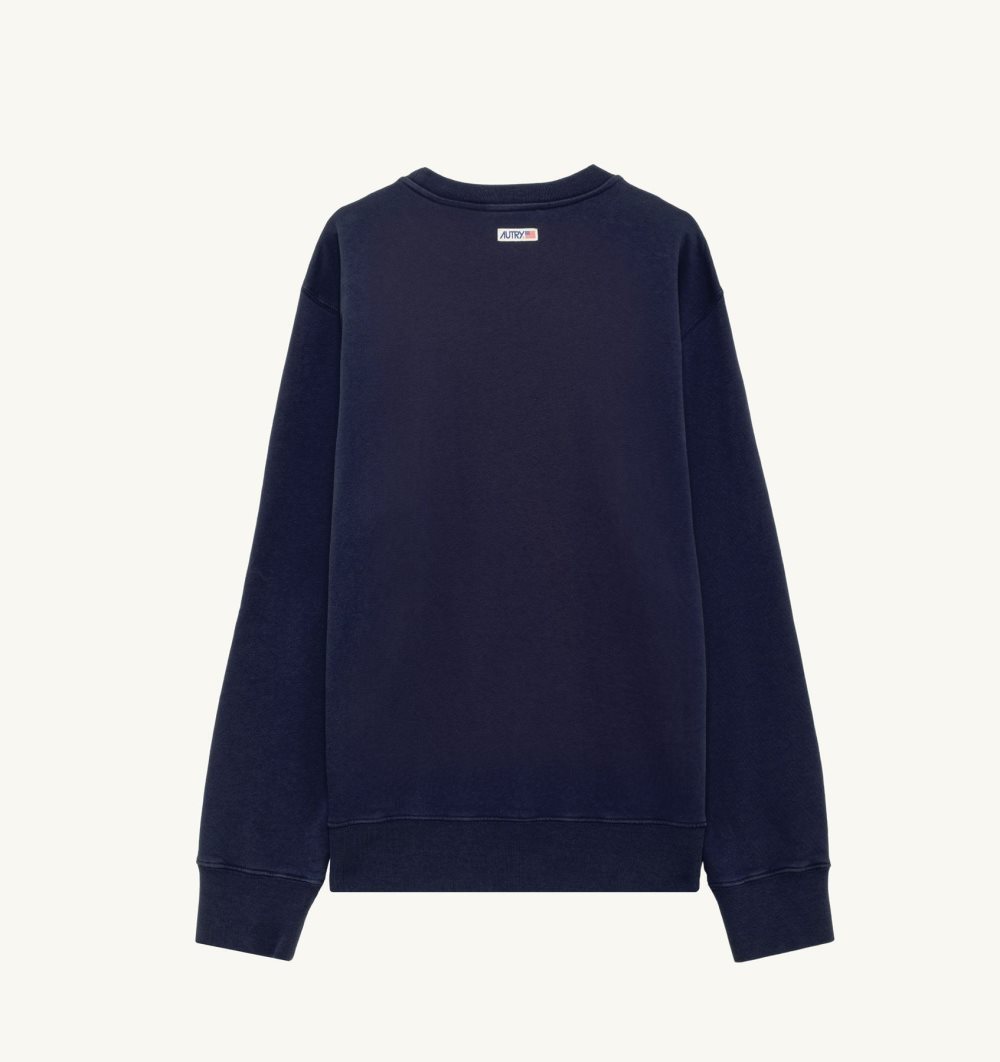 Autry Sweatshirt Jersey Label Blue | 0295-XDFPZ