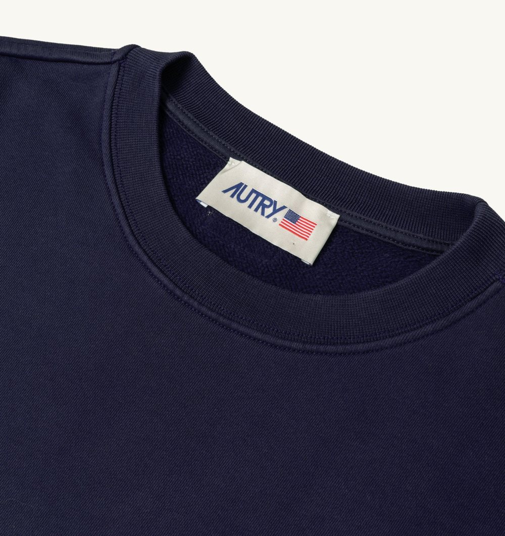 Autry Sweatshirt Jersey Label Blue | 0295-XDFPZ