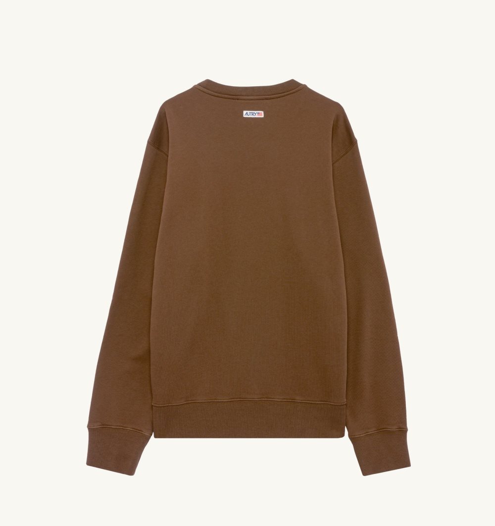 Autry Sweatshirt Jersey Label Marrone | 1539-PNYDM