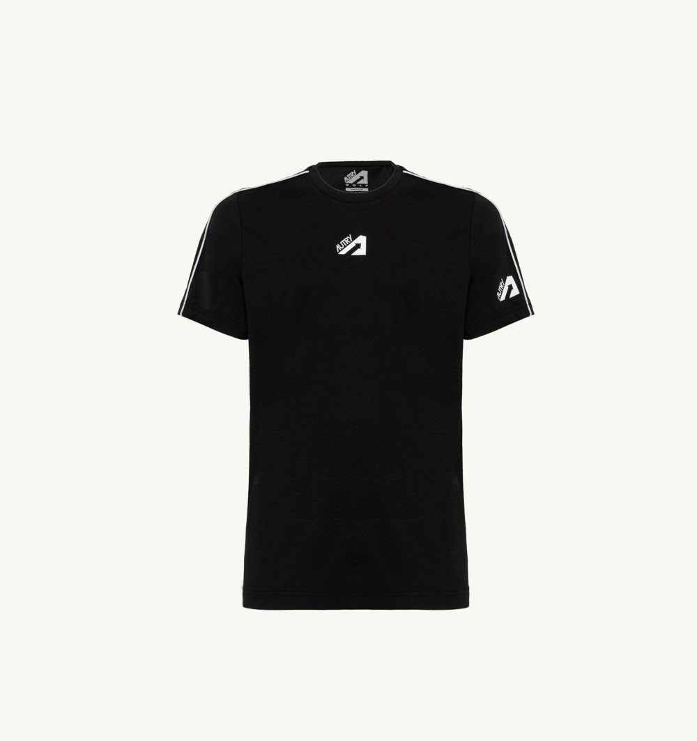 Autry Tennis T-shirt Contrast Piping Black | 5068-TEDGZ