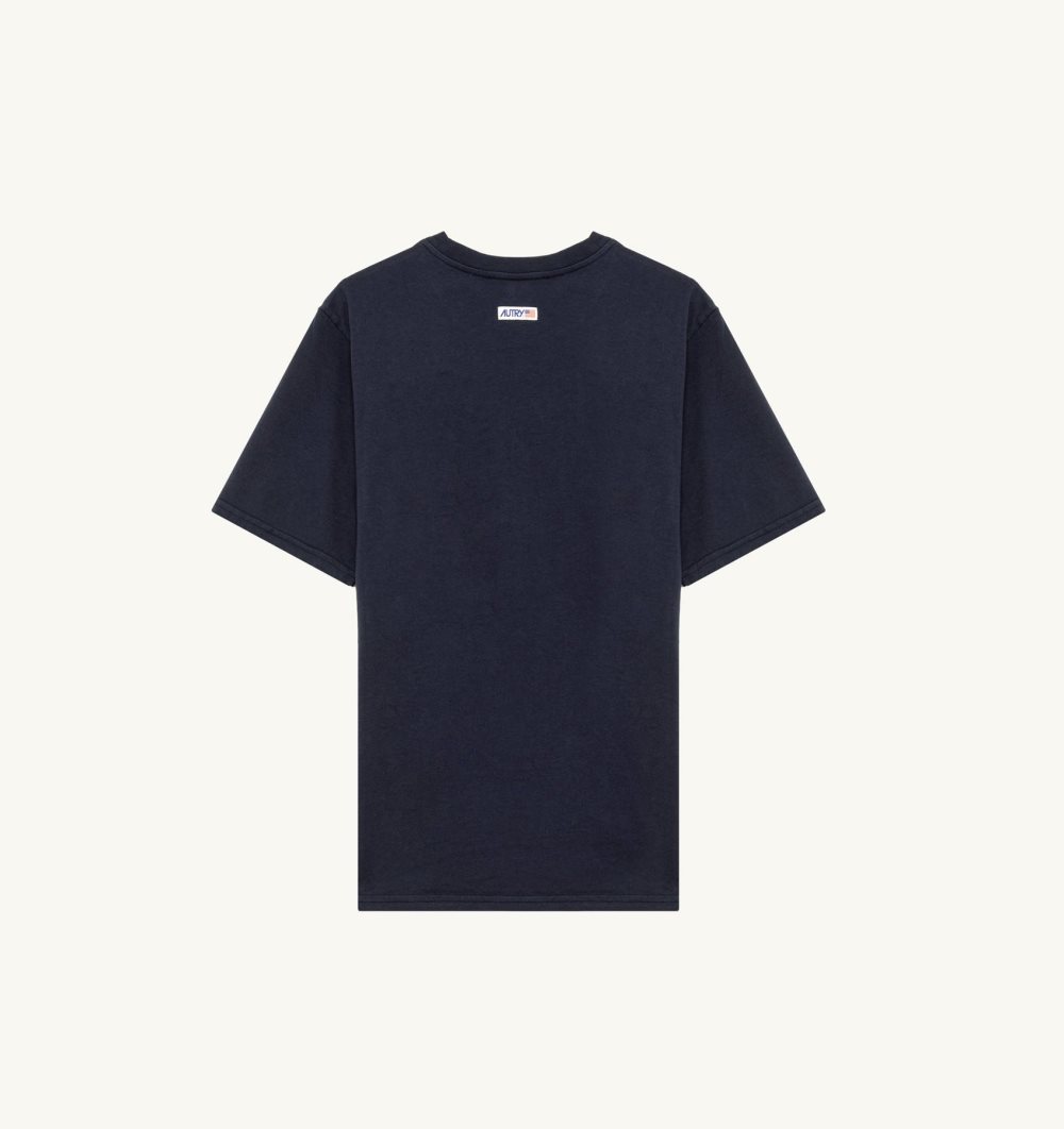 Autry T-shirt Cotton Label Blue | 9206-NDEAL