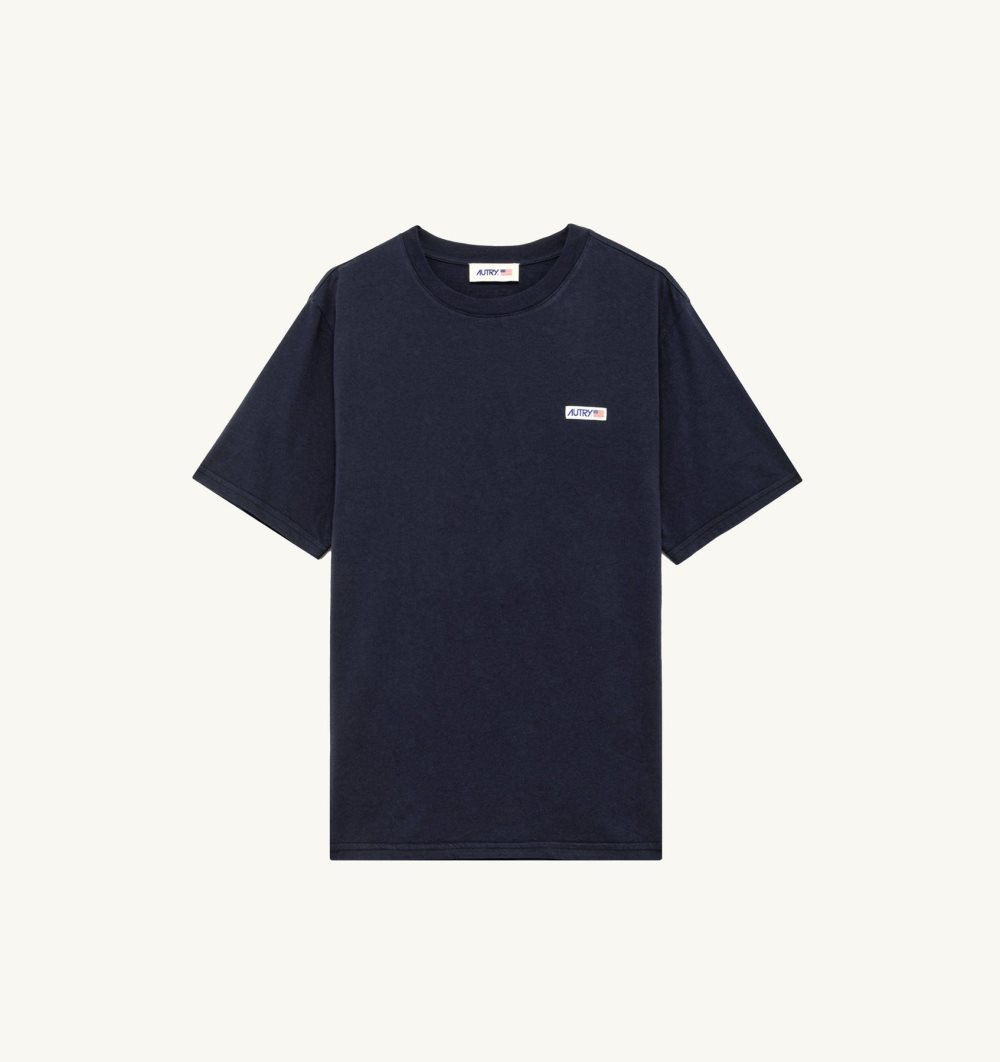 Autry T-shirt Cotton Label Blue | 9206-NDEAL