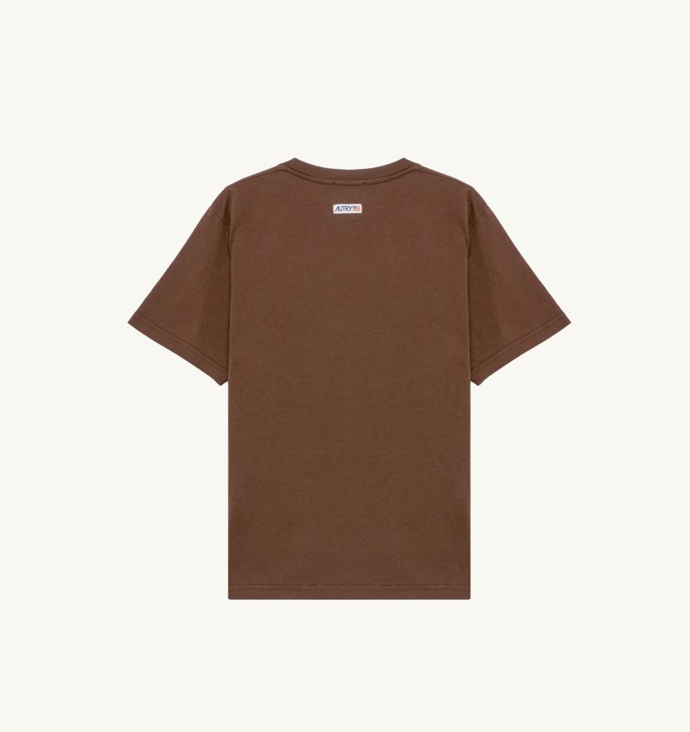 Autry T-shirt Cotton Label Marrone | 5074-SCBWV