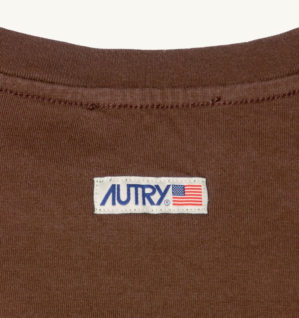 Autry T-shirt Cotton Label Marrone | 5074-SCBWV