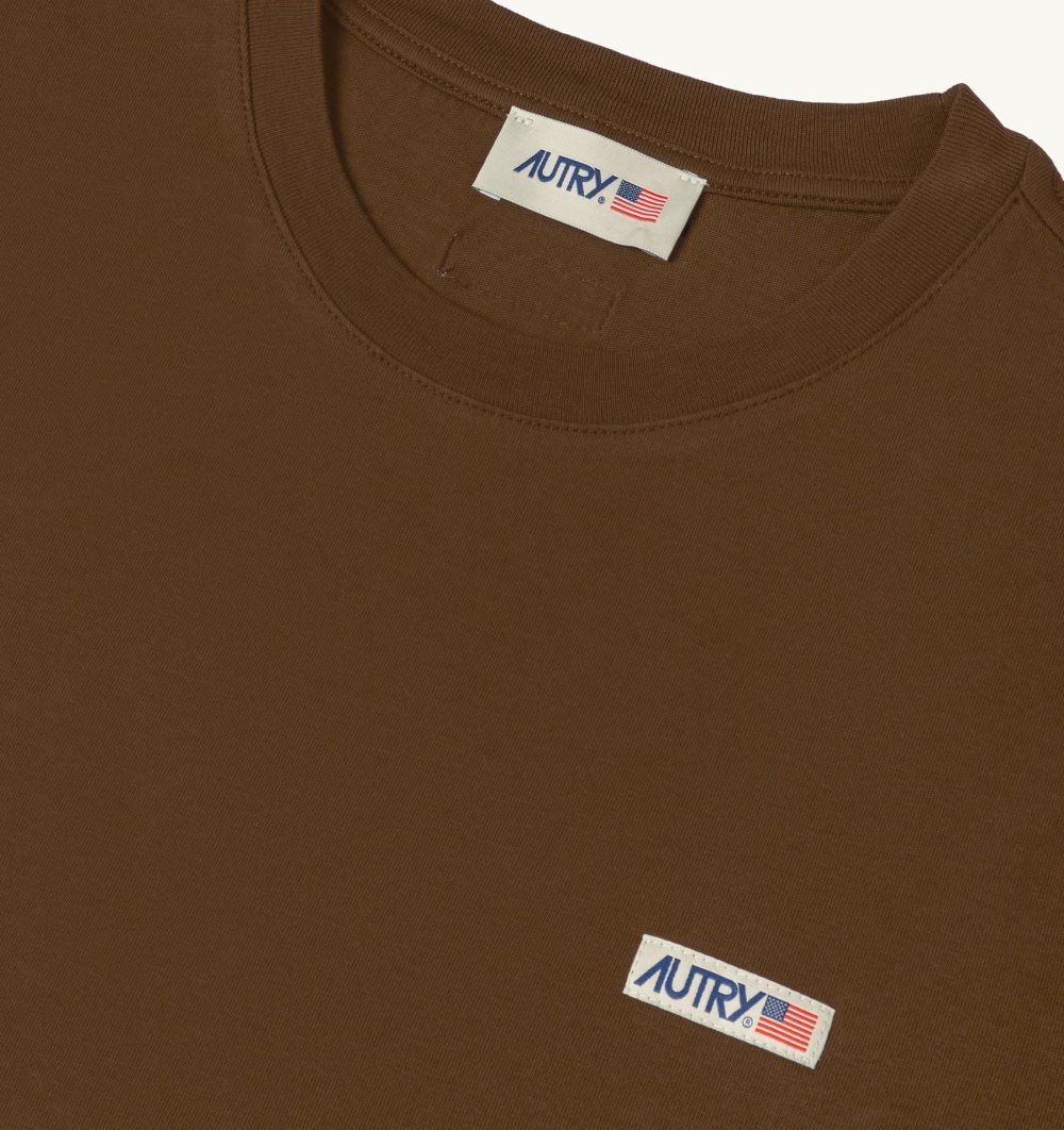 Autry T-shirt Cotton Label Marrone | 5602-TJEQO