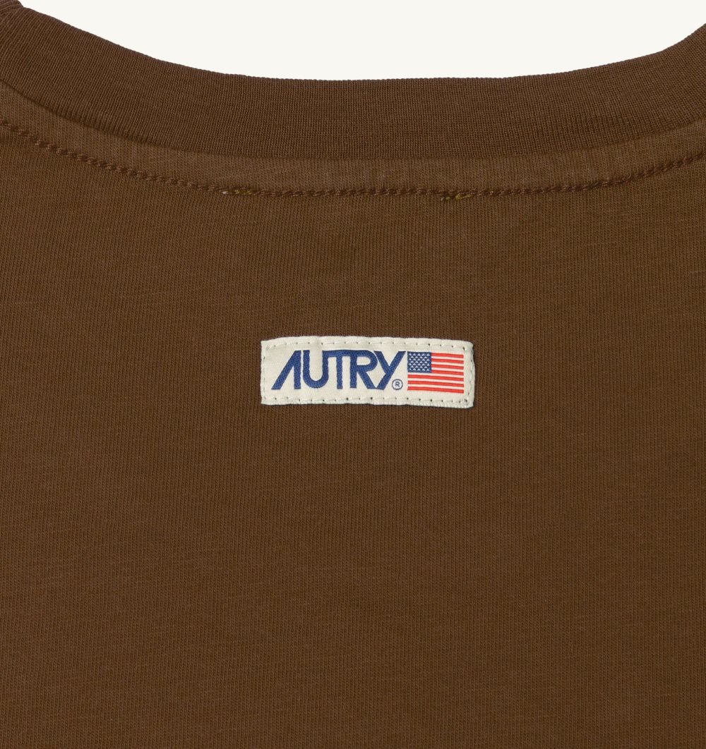 Autry T-shirt Cotton Label Marrone | 5602-TJEQO