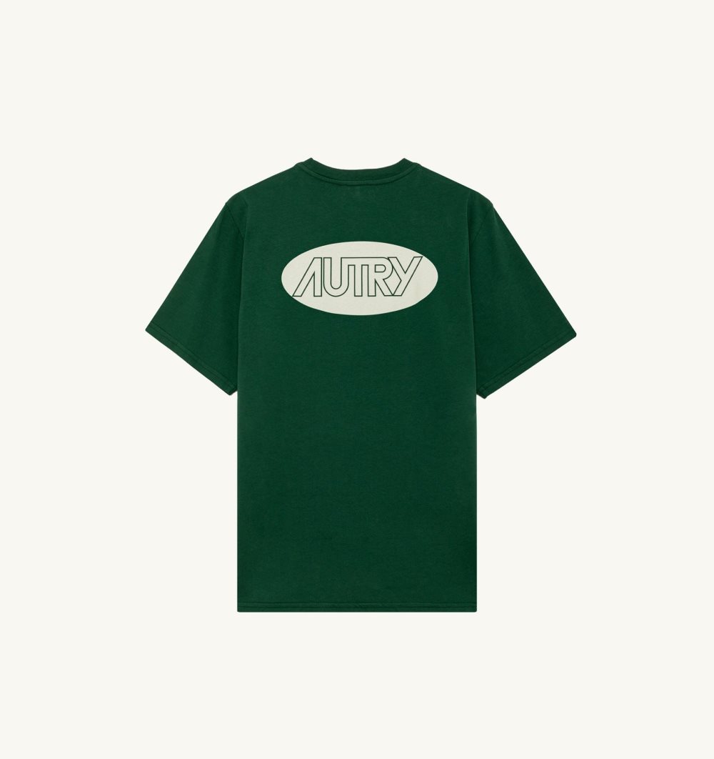 Autry T-shirt Cotton Printed Logo Green | 5394-SJEPN