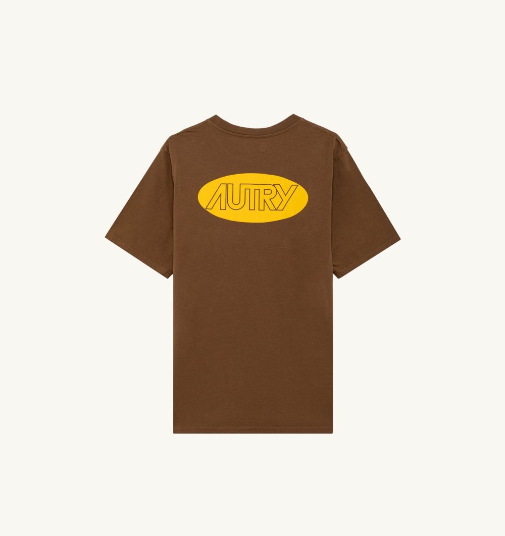 Autry T-shirt Cotton Printed Logo Marrone | 6542-XOQNK