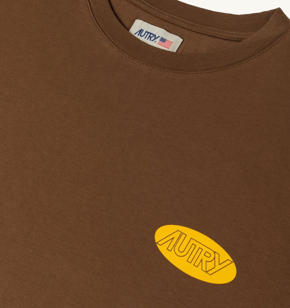 Autry T-shirt Cotton Printed Logo Marrone | 6542-XOQNK