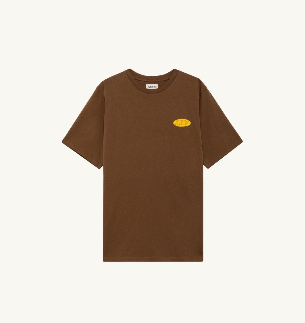 Autry T-shirt Cotton Printed Logo Marrone | 6542-XOQNK