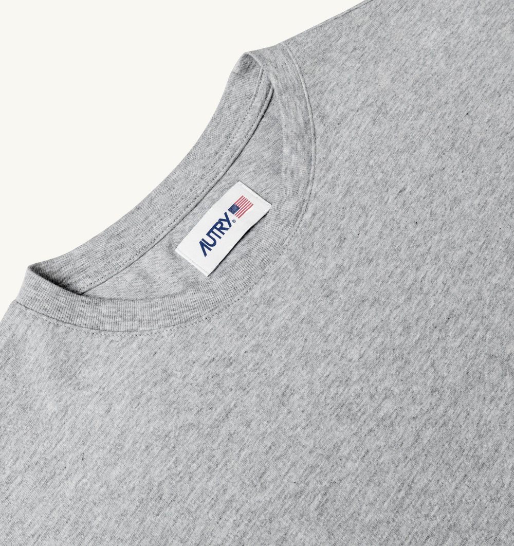 Autry T-shirt Melange Cotton Jersey Logo Grey | 8297-BPZOR