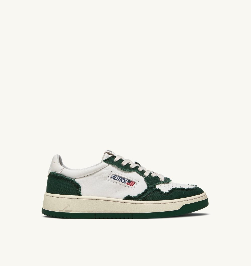 Autry Two-tone Medalist Low Sneakers Soft Goatskin Frayed Canvas Green / White | 1079-BAZXI