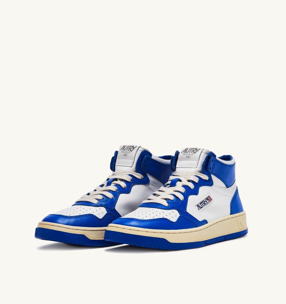 Autry Two-tone Medalist Mid Sneakers Leather White / Blue | 4936-ZISCQ