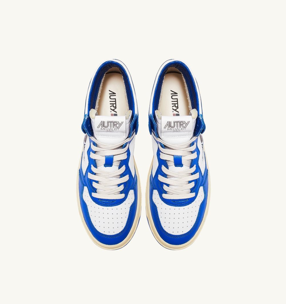 Autry Two-tone Medalist Mid Sneakers Leather White / Blue | 4936-ZISCQ